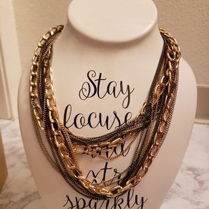 Layered Chain Necklace Gold & Gray NEW